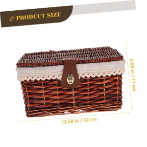 Zerodeko Brown Laundry Storage Basket with Lid, Durable Wicker Basket, Rectangular Storage Bin for Entryway, Shelf, Home Organization