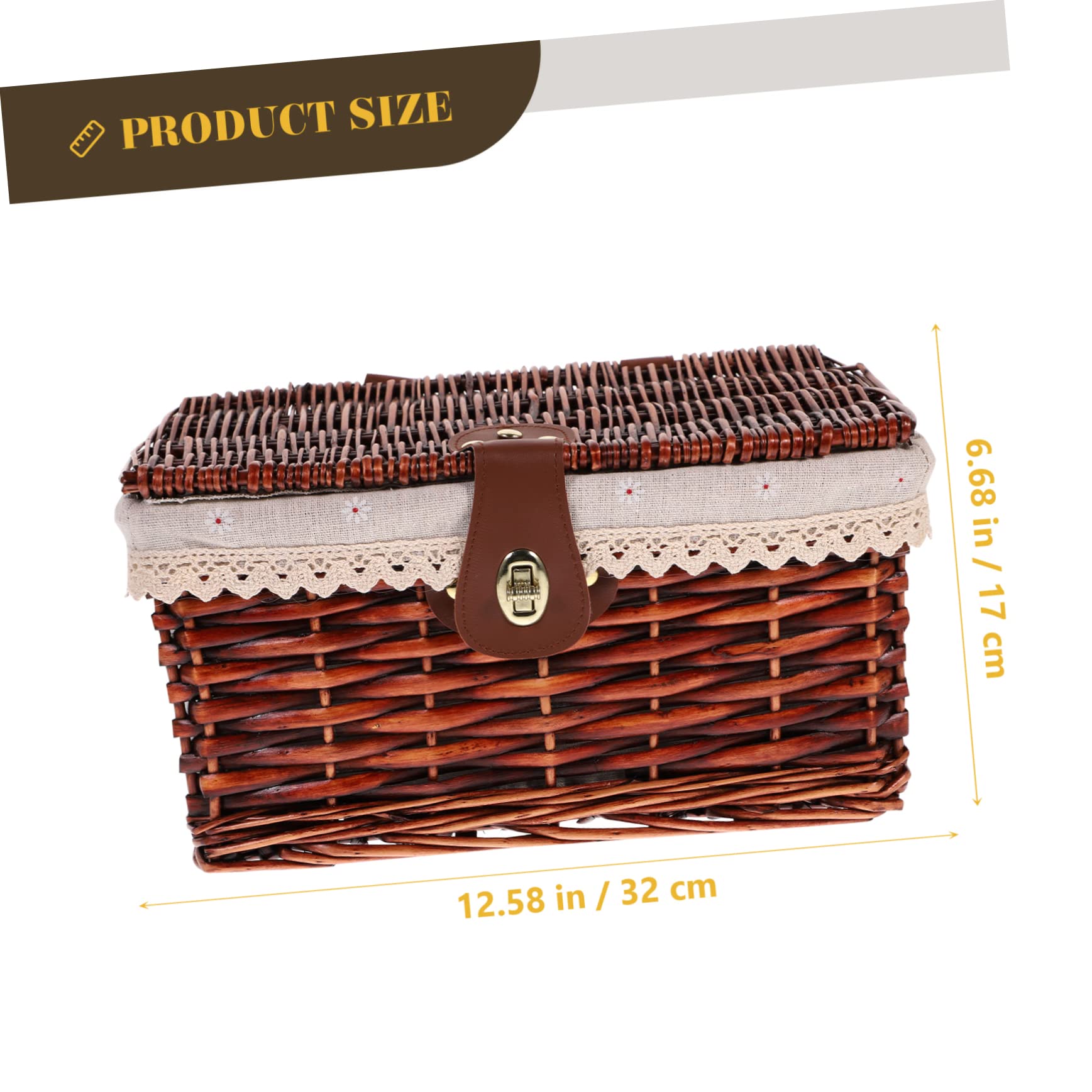 Zerodeko Brown Laundry Storage Basket with Lid, Durable Wicker Basket, Rectangular Storage Bin for Entryway, Shelf, Home Organization