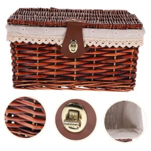 Zerodeko Brown Laundry Storage Basket with Lid, Durable Wicker Basket, Rectangular Storage Bin for Entryway, Shelf, Home Organization