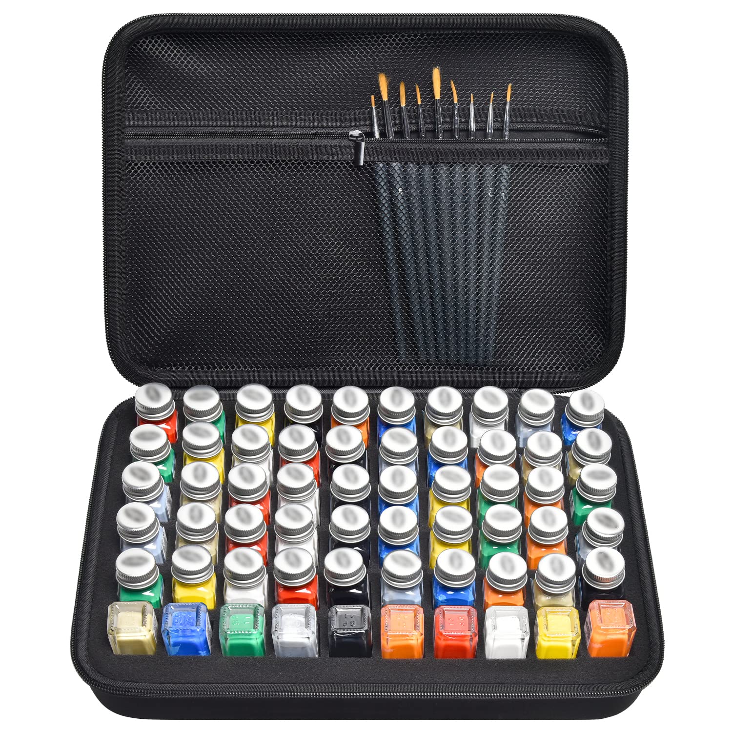 Model Paint Storage Case Compatible with Testors Paint Set, Paints Organizer Carrying Bag Holds 60 Bottles with 9 Fine Detail Miniatures Paint Brushes, Enamel Paint Container- Paint Not Included(Black, Large)