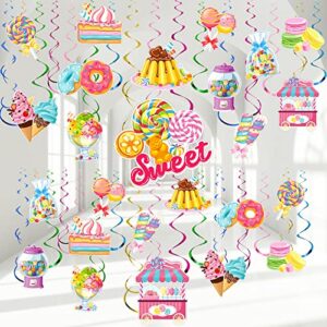 crtiin 55 pcs sweet candyland party decoration sweet party paper swirls colorful lollipop donut ice cream hanging swirls for kids girls sweet shop baby shower birthday party favors supplies