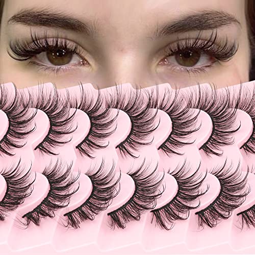 Wispy Mink Lashes Natural Eyelashes Spikes Lash Extensions Look Fluffy False Eyelashes 18mm Long Strip Lashes Cat Eye Eyelashes Fairy Look 7 Pairs Multipack by Geeneiya