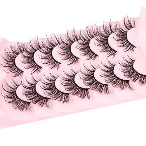 Wispy Mink Lashes Natural Eyelashes Spikes Lash Extensions Look Fluffy False Eyelashes 18mm Long Strip Lashes Cat Eye Eyelashes Fairy Look 7 Pairs Multipack by Geeneiya