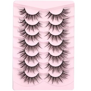 Wispy Mink Lashes Natural Eyelashes Spikes Lash Extensions Look Fluffy False Eyelashes 18mm Long Strip Lashes Cat Eye Eyelashes Fairy Look 7 Pairs Multipack by Geeneiya