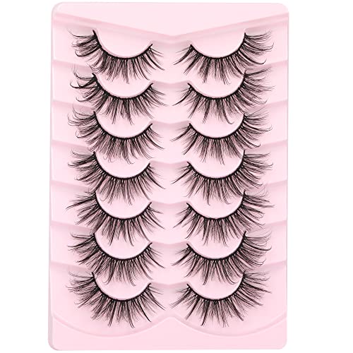 Wispy Mink Lashes Natural Eyelashes Spikes Lash Extensions Look Fluffy False Eyelashes 18mm Long Strip Lashes Cat Eye Eyelashes Fairy Look 7 Pairs Multipack by Geeneiya