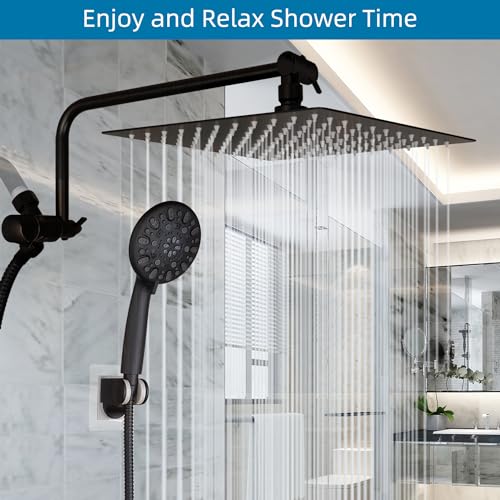 Hygie Rinse Rain Shower Head with Handheld Head High Pressure 10" Rainfall Showerhead+7-Spray Handheld Head Combo, 11" Shower Extension Arm, 71" Hose, 3 Settings Diverter, Oil Rubbed Bronze