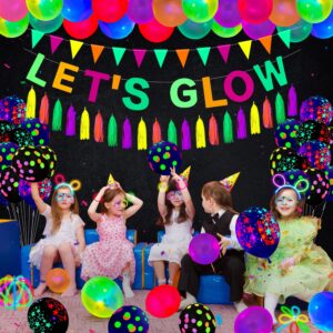 209 Pack Glow Party Supplies Glow Sticks Party Pack Glow Themed Party Hanging Decorations Birthday Party Decoration Tablecloth, Balloons, Sticks, Tassels, Glasses, Headband for Neon Party Decorations