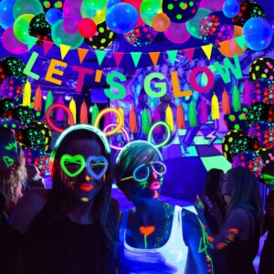 209 Pack Glow Party Supplies Glow Sticks Party Pack Glow Themed Party Hanging Decorations Birthday Party Decoration Tablecloth, Balloons, Sticks, Tassels, Glasses, Headband for Neon Party Decorations