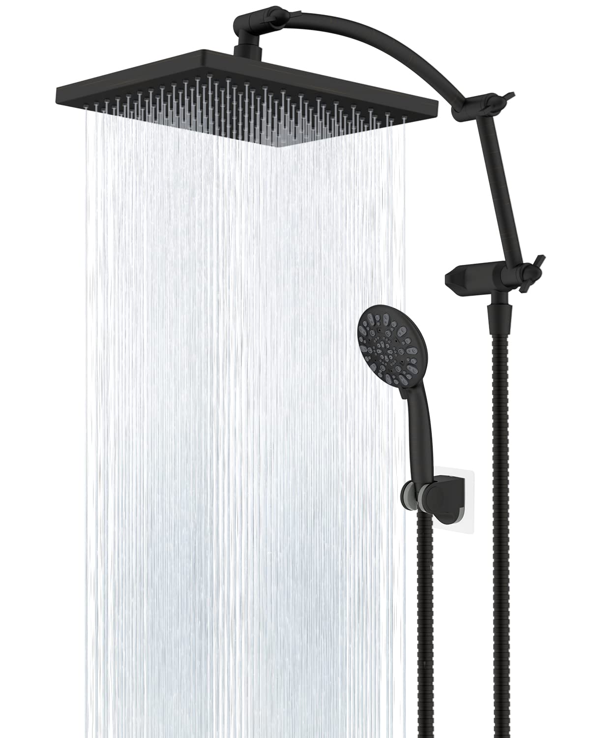 Hibbent Thickness 10'' Rain Shower Head, High Pressure Handheld Spray, Showerhead Combo with 16'' Adjustable Arc Shower Extension Arm, 7 Settings, 71'' Hose, Adhesive Shower Holder, Oil-Rubbed Bronze