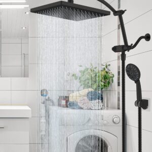 Hibbent Thickness 10'' Rain Shower Head, High Pressure Handheld Spray, Showerhead Combo with 16'' Adjustable Arc Shower Extension Arm, 7 Settings, 71'' Hose, Adhesive Shower Holder, Oil-Rubbed Bronze