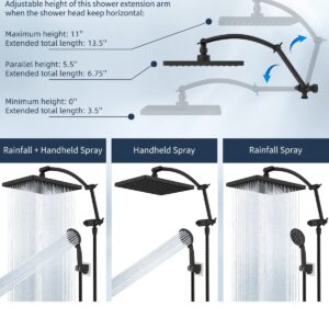 Hibbent Thickness 10'' Rain Shower Head, High Pressure Handheld Spray, Showerhead Combo with 16'' Adjustable Arc Shower Extension Arm, 7 Settings, 71'' Hose, Adhesive Shower Holder, Oil-Rubbed Bronze