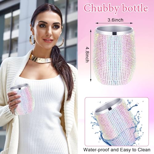 Rtteri 3 Pcs Rhinestone Water Bottle AB Color Diamond Glitter Tumbler Insulated Bling Tumbler with Chain Bling Cup with Lids Stainless Steel Rhinestone Tumbler Diamond Thermal Mug Set for Women Girl