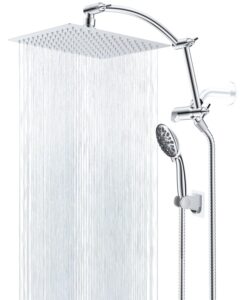 hibbent all metal shower head,10'' high pressure rain shower head/handheld showerhead combo with 16'' adjustable arc-shaped shower extension arm, 7-spray, 71'' hose adhesive showerhead holder, chrome