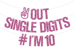 out single digits i'm 10 banner, double digits 10, happy 10th birthday decorations for girls, 10th birthday party decoration supplies pink glitter