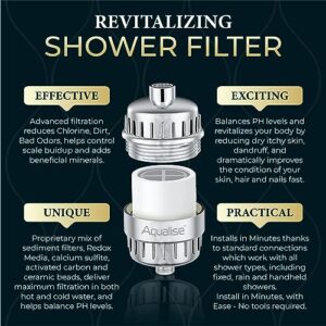 20-Stage Shower Head Filter by AQUALISE - Hard Water Replacement Cartridge - High Output - Removes Chlorine Fluoride Heavy Metals Iron & Other Sediments - Showerhead Purifier