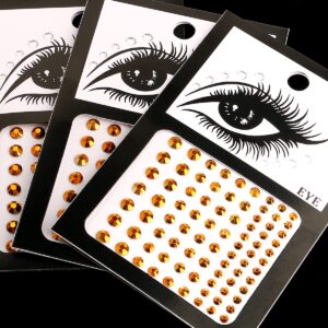 3 sheets eye body face gems jewels rhinestone stickers temporary tattoo gems self adhesive crystal makeup face stick gems for festival accessory and nail art decorations(gold)