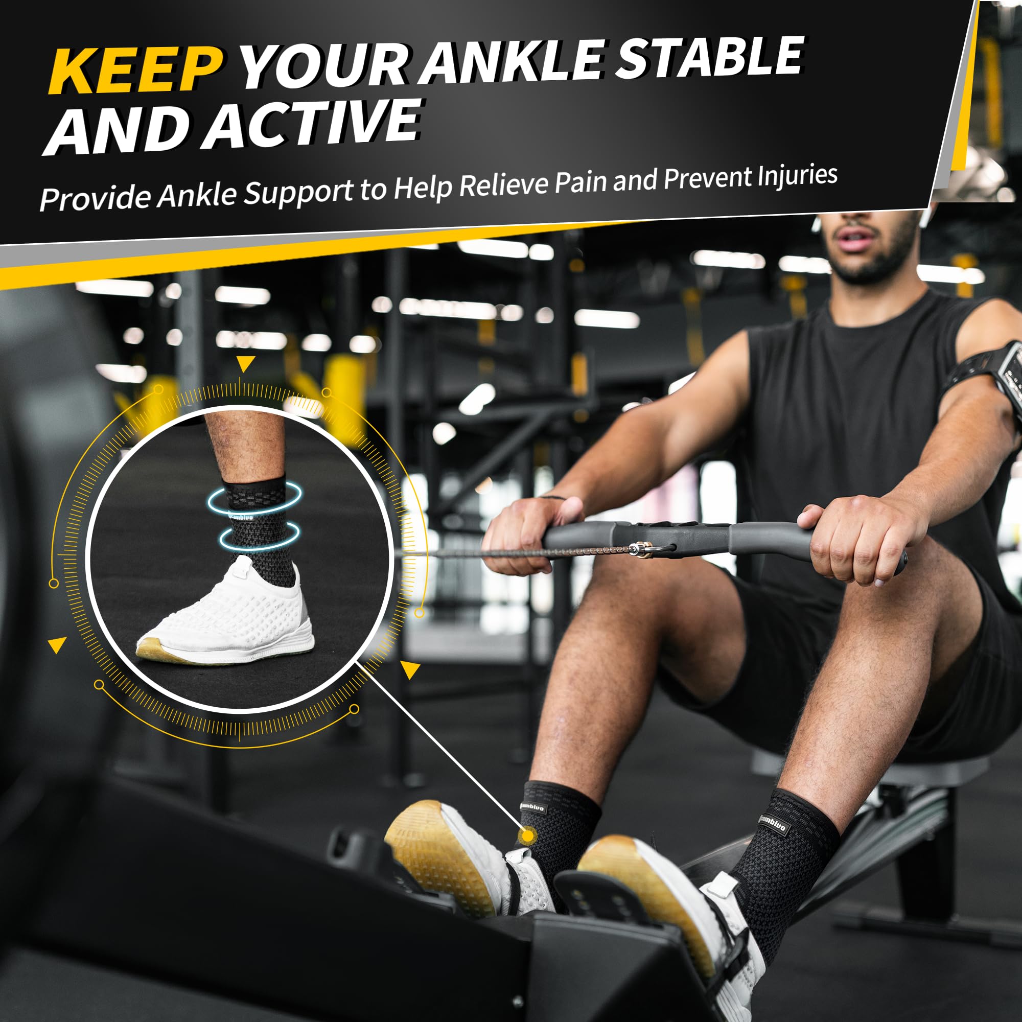 CAMBIVO Ankle Brace for Women & Men(Pair), Compression Ankle Support for Sprain & Strain, Achilles Tendonitis, Plantar Fasciitis & Recovery, Ankle Sleeve for Basketball, Football, Daily Use(Medium)
