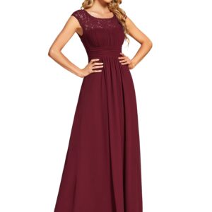 Ever-Pretty Women's Summer Lace Round Neck Pleated Chiffon Bridesmaid Dresses Burgundy US4