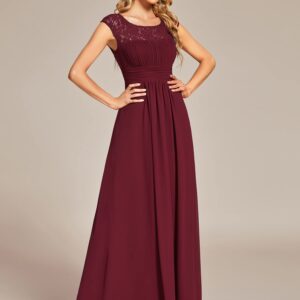 Ever-Pretty Women's Summer Lace Round Neck Pleated Chiffon Bridesmaid Dresses Burgundy US4