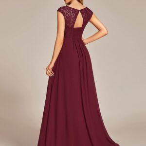 Ever-Pretty Women's Summer Lace Round Neck Pleated Chiffon Bridesmaid Dresses Burgundy US4