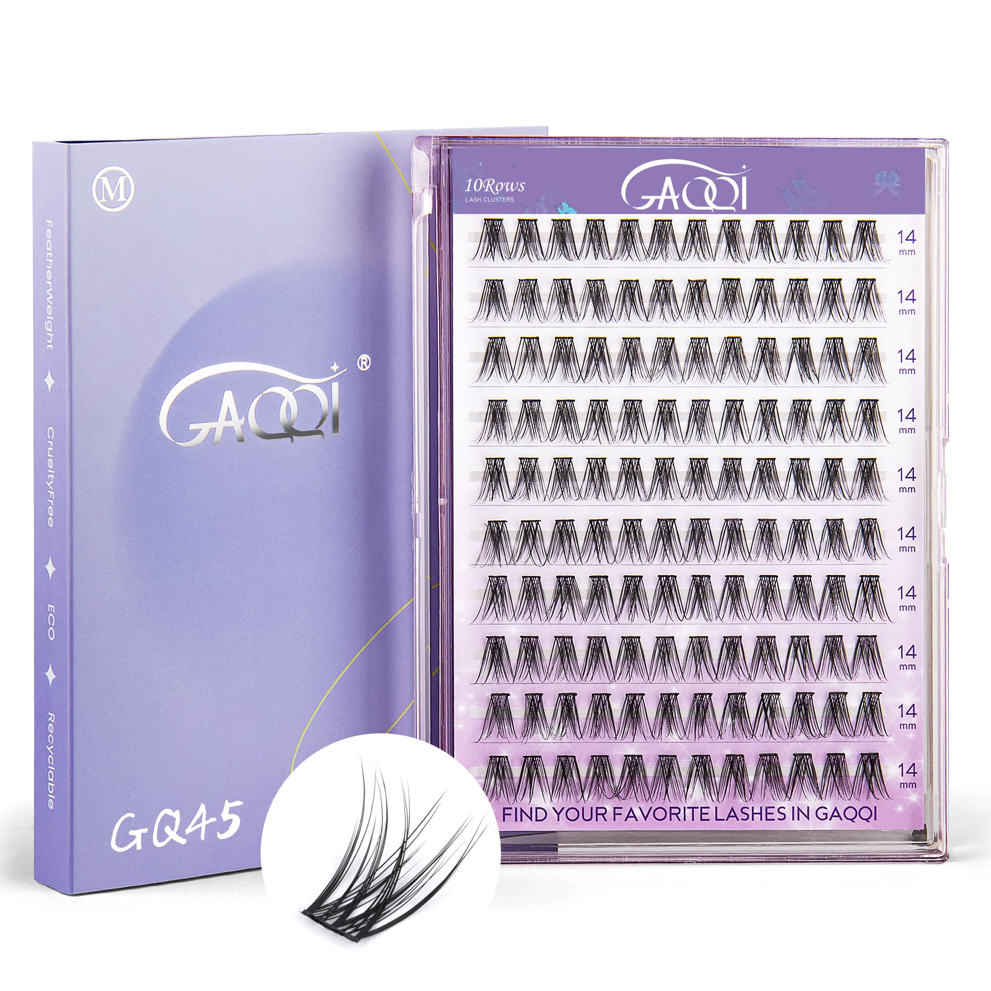 GAQQI Lash Clusters, GQ45 Individual Lashes D Curl, DIY Lash Extension 14mm Only False Eyelash Clusters 120PCS, Natural & Wispy Lash Wisps (GQ45,D Curl,14mm)