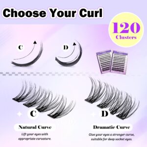 GAQQI Lash Clusters, GQ45 Individual Lashes D Curl, DIY Lash Extension 14mm Only False Eyelash Clusters 120PCS, Natural & Wispy Lash Wisps (GQ45,D Curl,14mm)