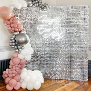silver shimmer wall backdrop sequin disco backdrop panels for party photo background 30 packs glitter birthday backdrops bridal baby shower wedding decoration (6x5ft)
