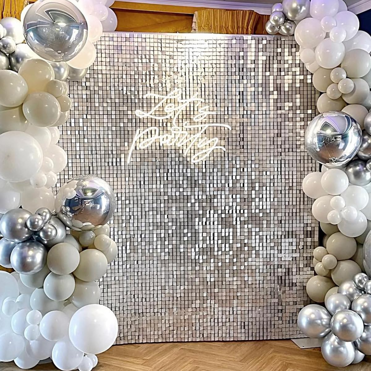 Silver Shimmer Wall Backdrop Sequin Disco Backdrop Panels for Party Photo Background 30 Packs Glitter Birthday Backdrops Bridal Baby Shower Wedding Decoration (6x5ft)