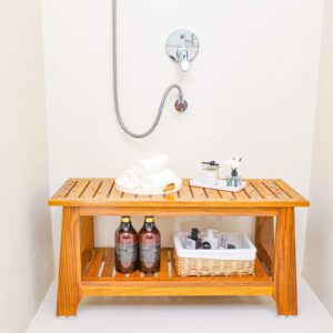 nnn 36" teak shower bench with shelf/shower benches for inside shower/teak bench/bathroom bench/teak wood benches for showers/for spa, showers, pools and other wet environments,patented designs.