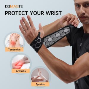 Domaste Sport Slim Wrist Wrap - Wrist Brace for Carpal Tunnel Relief Light Support, Neoprene-Free Compression Wrist Support for Workout, Adjustable Wrist Guards Fit Right Left Hand(Black, Pack of 1)