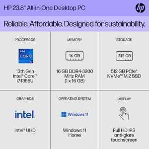 HP 23.8 inch All-in-One Desktop PC, FHD Display, 13th Generation Intel Core i7-1355U, 16 GB RAM, 512 GB SSD, Intel UHD Graphics, Windows 11 Home, 24-cr0080 (2023)