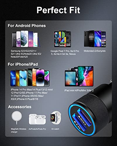 30w Car Charger, Quick Charge 3.0 Cigarette Lighter Adapter, 2 Port Fast Charging Car Plug for iPhone 15 Pro Max 14 13 12 XR X, Galaxy S24 Ultra S23 FE A25 A13 A24, USB Auto Cargador Carro for Travel