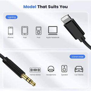 [Apple MFi Certified] Aux Cord for iPhone, Lightning to 3.5mm Aux Stereo Audio Cable Adapter Compatible with iPhone 13/12/11/XS/XR/X/8/7/All iOS for Car Home Stereo, Speaker, Headphone-3.3ft (Black)