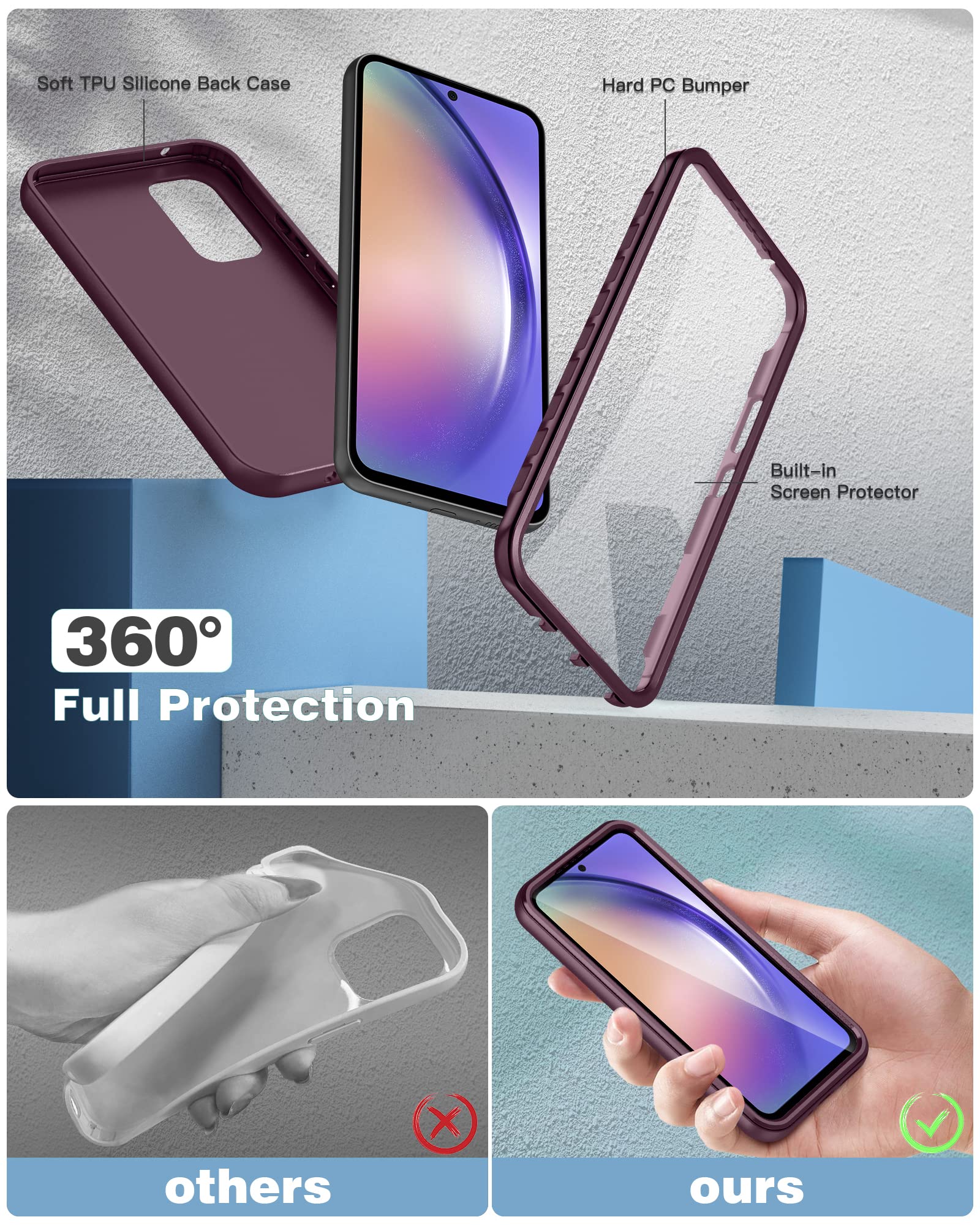 FNTCASE for Samsung Galaxy A54 5g Case: Clear Shockproof Protective Silicone Phone Cases - Slim Full Protection Cell Phones Cover with Screen Protector - Dual Layer Rugged Cell Covers