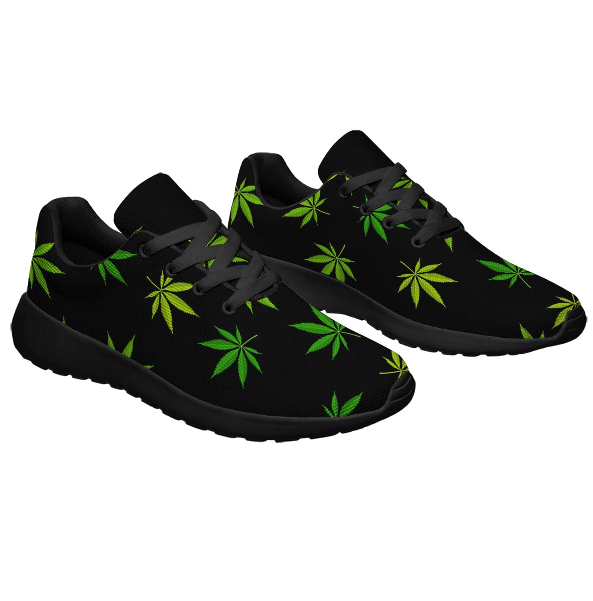 Weed 420 Shoes - Men Women Lightweight Breathable Cannabis Leaf Running Sneakers, Sport Athletic Tennis Shoes for Marijuana Lover Black Size 7