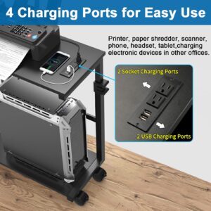 AQQEF Computer Tower Stand Stepless Height Adjustable Computer Tower Cart and PC Stand with Socket and USB Charging Port, Under Desk CPU Stand - 2 Tier