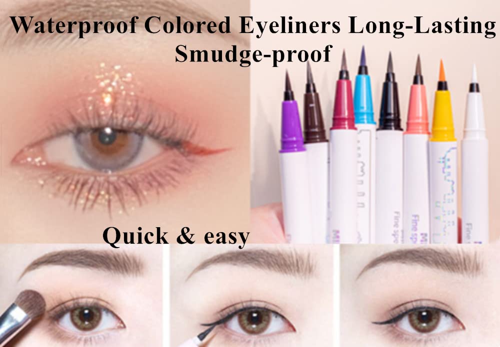 ICATHUNY Liquid Eyeliner Durable Long-lasting Colored Eyeliner,Highly Pigmented, No Smudging,Waterproof High-pigmented Colorful Eyeliners for Eye Makeup for Women and Girl (White)