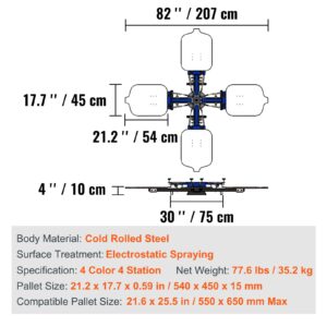 VEVOR Screen Printing Machine, 4 Color 4 Station 360° Rotable Silk Screen Printing Press, 21.2x17.7in / 54x45cm Screen Printing Press, Double-Layer Positioning Pallet for T-Shirt DIY Printing