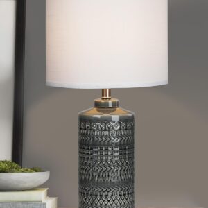 Modern Ceramic Table Lamp, 24.5" Living Room Lamps 3-Way Dimmable Gray Nightstand Lamp with White Shade|Tall Bedside Lamp Desk Decor Lamps for Bedrooms Farmhouse Office End Table Lamps(Bulb Included)