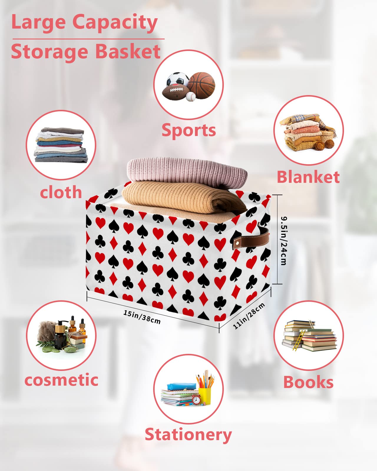 Storage Basket Poker Game Themed Large Foldable Storage Bins with Handles Las Vegas Theme Casino Waterproof Laundry Baskets for Organizing Clothes Shelves Closet Toy Gifts Bedroom Nursery 1 Pack