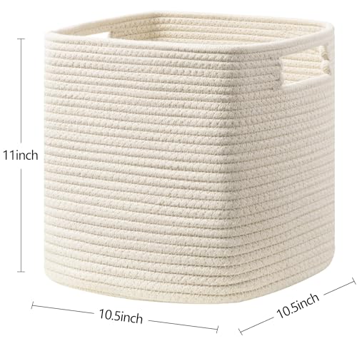 UBBCARE Set of 4 Storage Basket-11 X 10.5 X 10.5 In, Cotton Rope Basket for Shelves, Toys, Book, Cube Storage Bins with Handles, Woven Storage Basket for Organizing, Beige