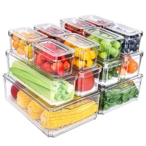 pomeat 14 pack fridge organizer with lid, stackable refrigerator organizer bins, bpa-free fridge organizers and storage clear, fruit storage containers for fridge, kitchen, food, produce, vegetable