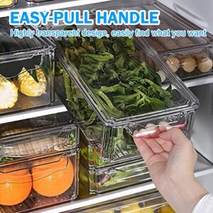 Pomeat 14 Pack Fridge Organizer with Lid, Stackable Refrigerator Organizer Bins, BPA-Free Fridge Organizers and Storage Clear, Fruit Storage Containers for Fridge, Kitchen, Food, Produce, Vegetable