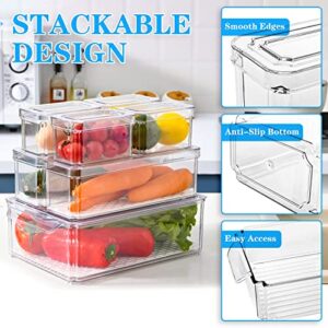 Pomeat 14 Pack Fridge Organizer with Lid, Stackable Refrigerator Organizer Bins, BPA-Free Fridge Organizers and Storage Clear, Fruit Storage Containers for Fridge, Kitchen, Food, Produce, Vegetable