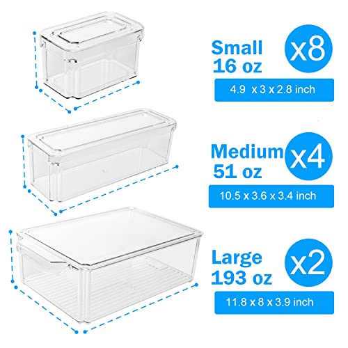 Pomeat 14 Pack Fridge Organizer with Lid, Stackable Refrigerator Organizer Bins, BPA-Free Fridge Organizers and Storage Clear, Fruit Storage Containers for Fridge, Kitchen, Food, Produce, Vegetable