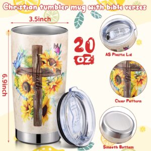 20 oz Stainless Steel Tumbler Christian Gift for Women Religious Inspirational Gifts Faith Vintage Cross Bible Vacuum Insulated Travel Coffee Mug for Women Friend Easter Birthday Gift (Sunflower)