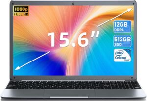 sgin laptop 12gb ram 512gb ssd, 15.6 inch laptops with intel celeron quad-core processor(up to 2.9 ghz), full hd 1080p screen, mini hdmi, 2.4/5.0g wifi, webcam, bluetooth 4.2, grey