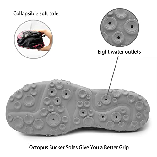 Goodsaleok Men's Women's Water Shoes Quick Dry Aqua Socks Barefoot Beach Brook Water Shoes Boating Surfing Hiking Yoga Daily Wear Match Octopus Sole Grey 11.5/10.5 Size