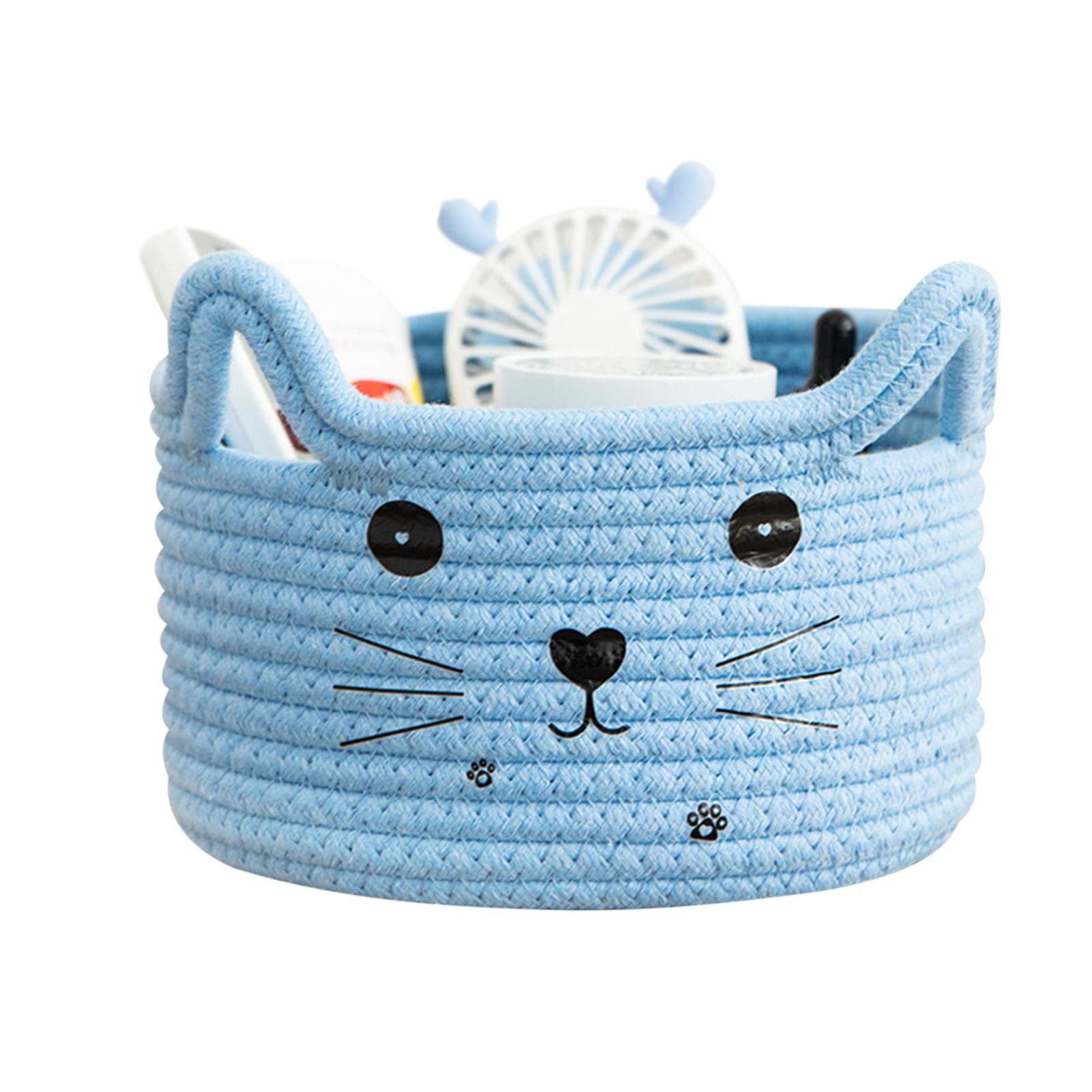 Baby Easter Basket, Cat Ear Cotton Woven Desktop Storage Basket, Cotton Rope Basket, Egg Hunt Bunny Baskets for Kids with Cute Rabbit Ears, Decorative Pet Cotton Rope Storage Basket