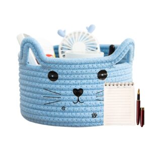 Baby Easter Basket, Cat Ear Cotton Woven Desktop Storage Basket, Cotton Rope Basket, Egg Hunt Bunny Baskets for Kids with Cute Rabbit Ears, Decorative Pet Cotton Rope Storage Basket